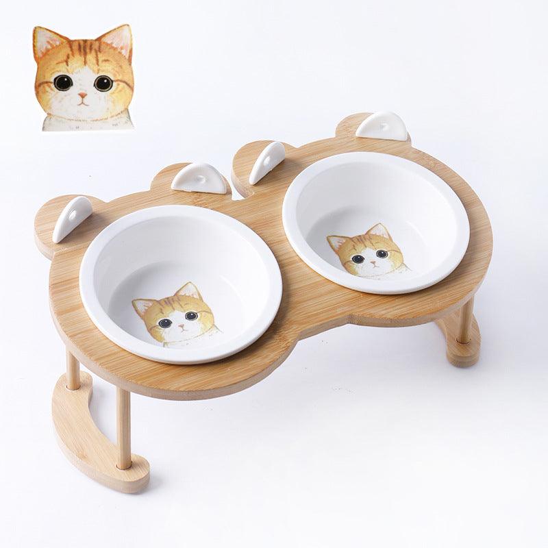 Elevatepet Ceramic Tilted Cat Bowl With Bamboo Stand