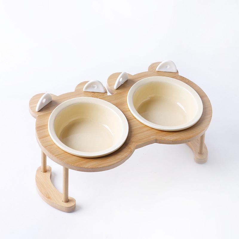 Elevatepet Ceramic Tilted Cat Bowl With Bamboo Stand