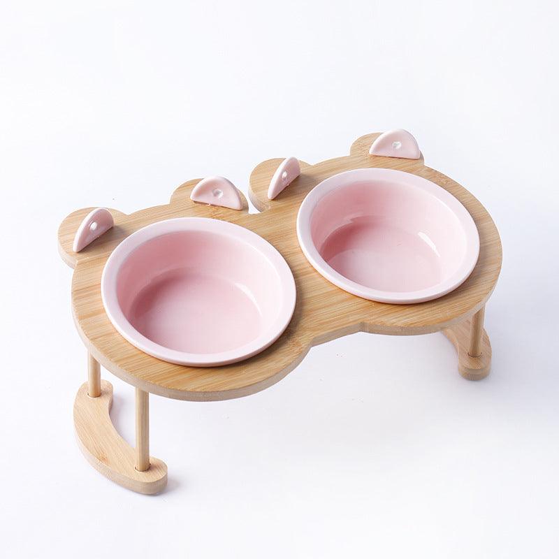 Elevatepet Ceramic Tilted Cat Bowl With Bamboo Stand