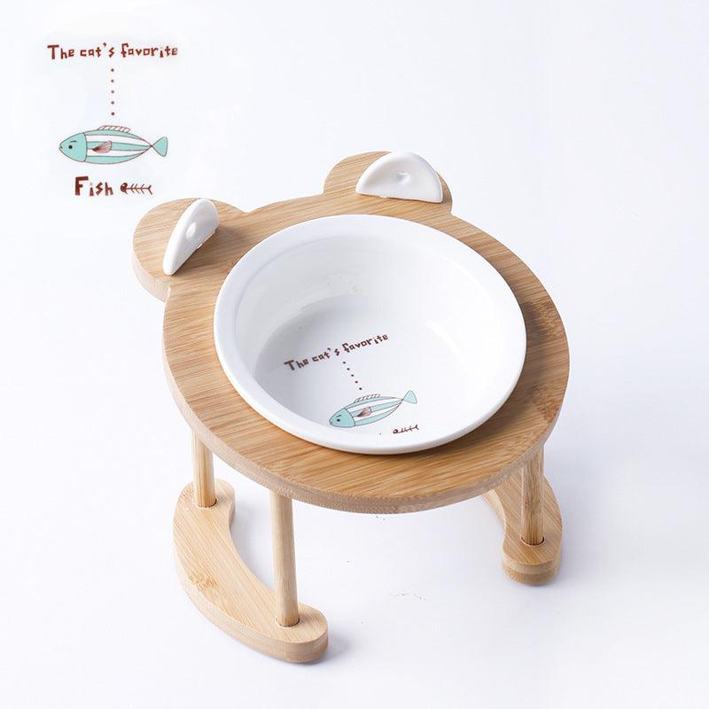 Elevatepet Ceramic Tilted Cat Bowl With Bamboo Stand