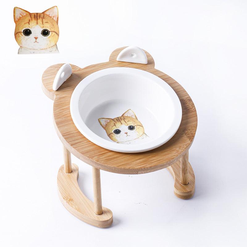 Elevatepet Ceramic Tilted Cat Bowl With Bamboo Stand