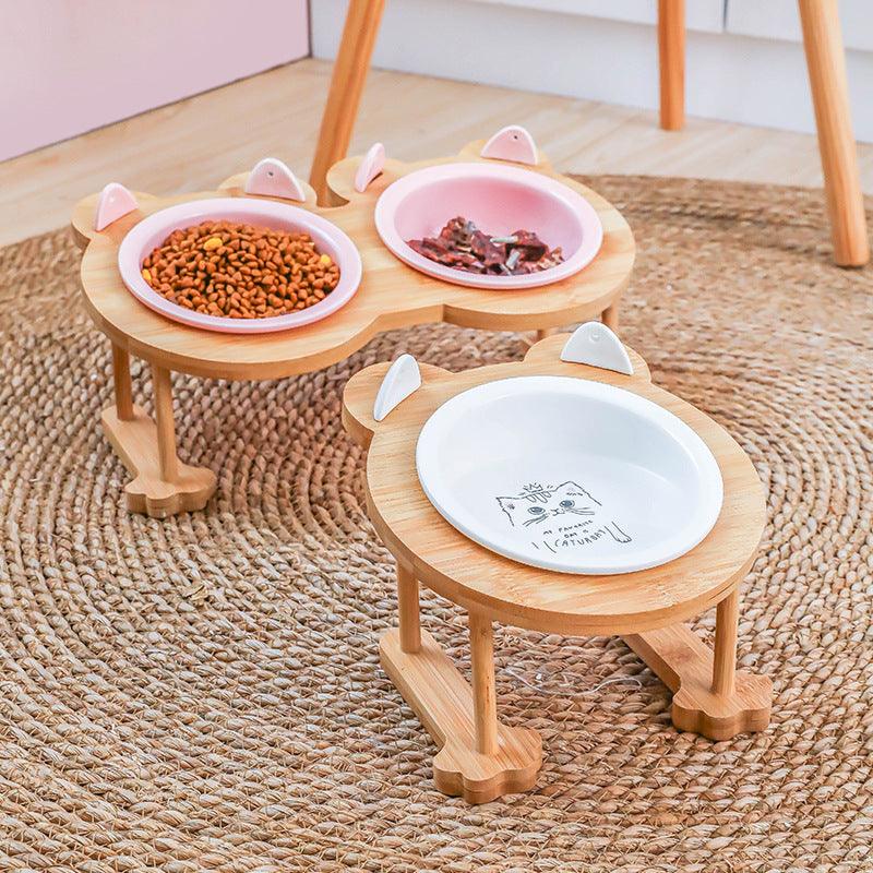 Elevatepet Ceramic Tilted Cat Bowl With Bamboo Stand