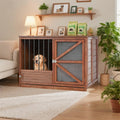 43' Solid Wood Dog Crate Furniture, Foldable Indoor Kennel with 360°